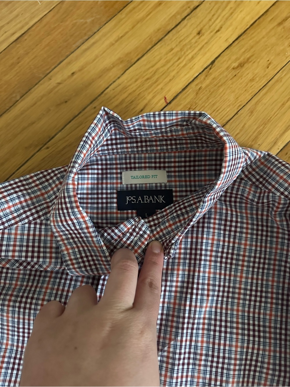 Classic Men's Button-Down Check Shirt in Red, orange  & Blue - Picture 3 of 3